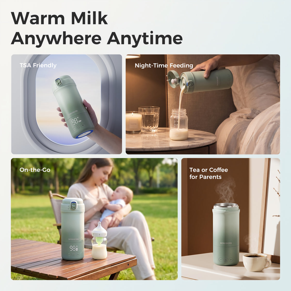 WONDBORN Portable Bottle Warmer Elite, 2.6X Faster, 1°F Control, Easy Clean