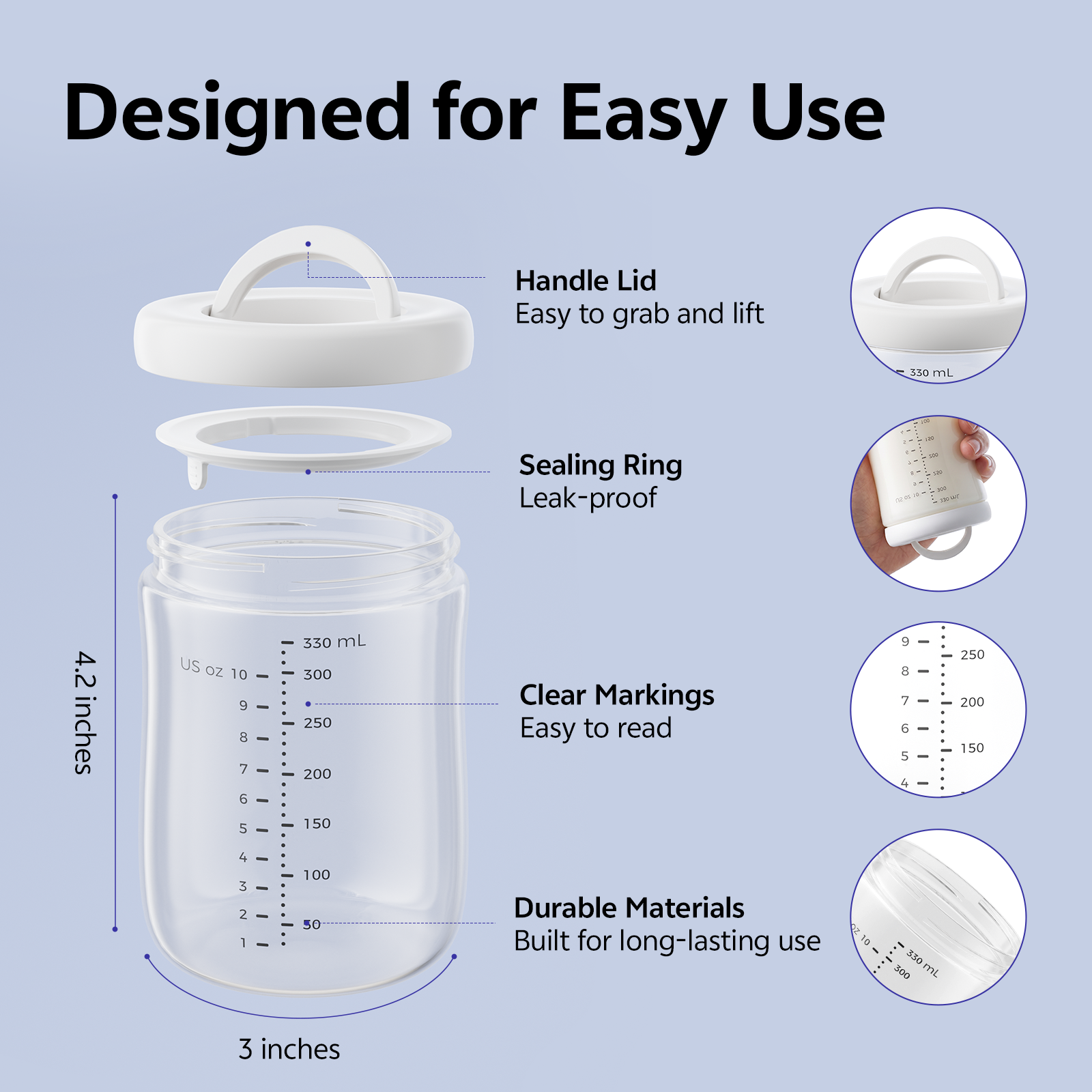 WONDBORN Breastmilk Storage Bottle for Milk Cooler, 11 oz, BPA-Free