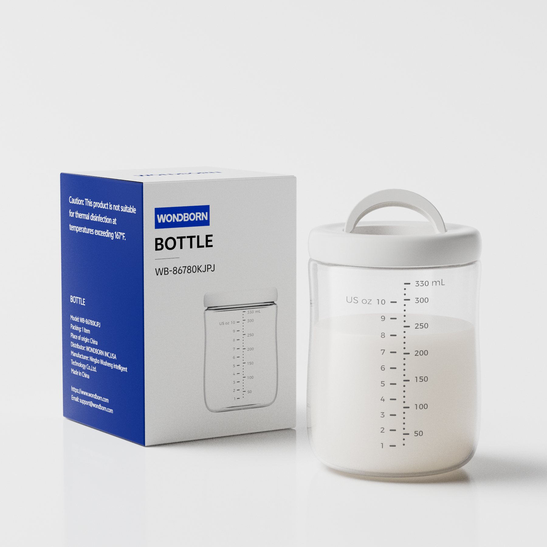 WONDBORN Breastmilk Storage Bottle for Milk Cooler, 11 oz, BPA-Free