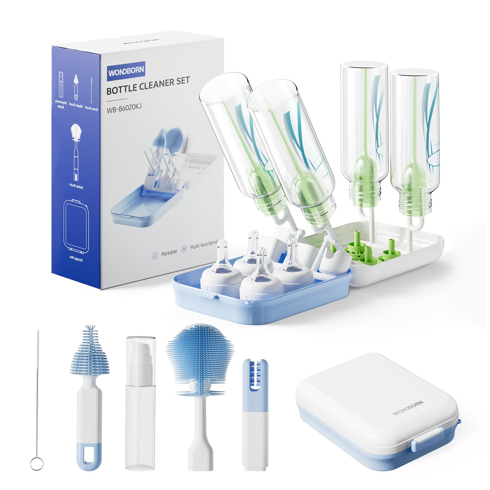 WONDBORN Bottle Brush Set, 9-in-1 Bottle Cleaner Kit