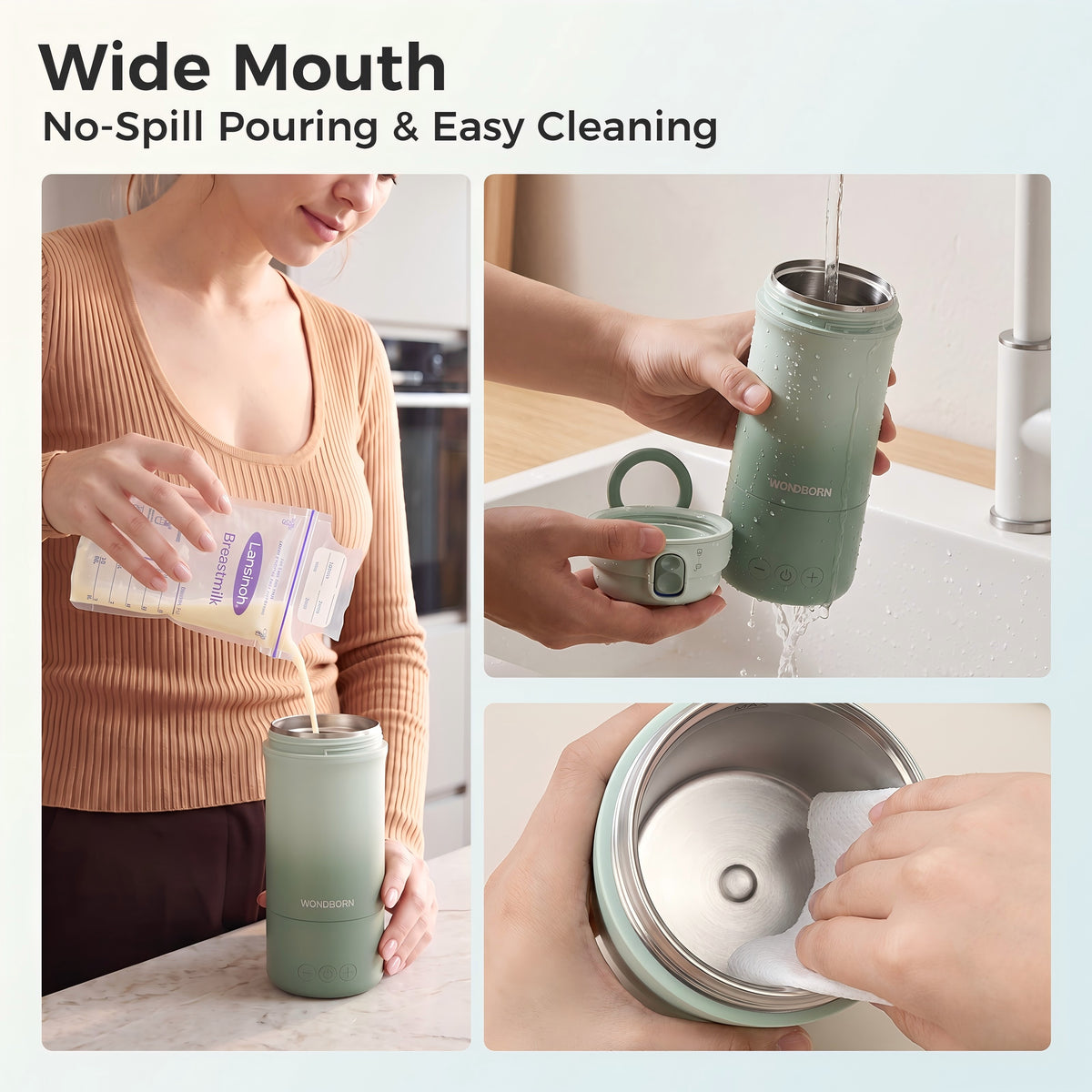 WONDBORN Portable Bottle Warmer Elite, 2.6X Faster, 1°F Control, Easy Clean
