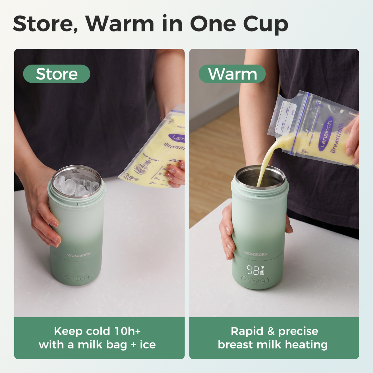 WONDBORN Portable Bottle Warmer Elite, 2.6X Faster, 1°F Control, Easy Clean