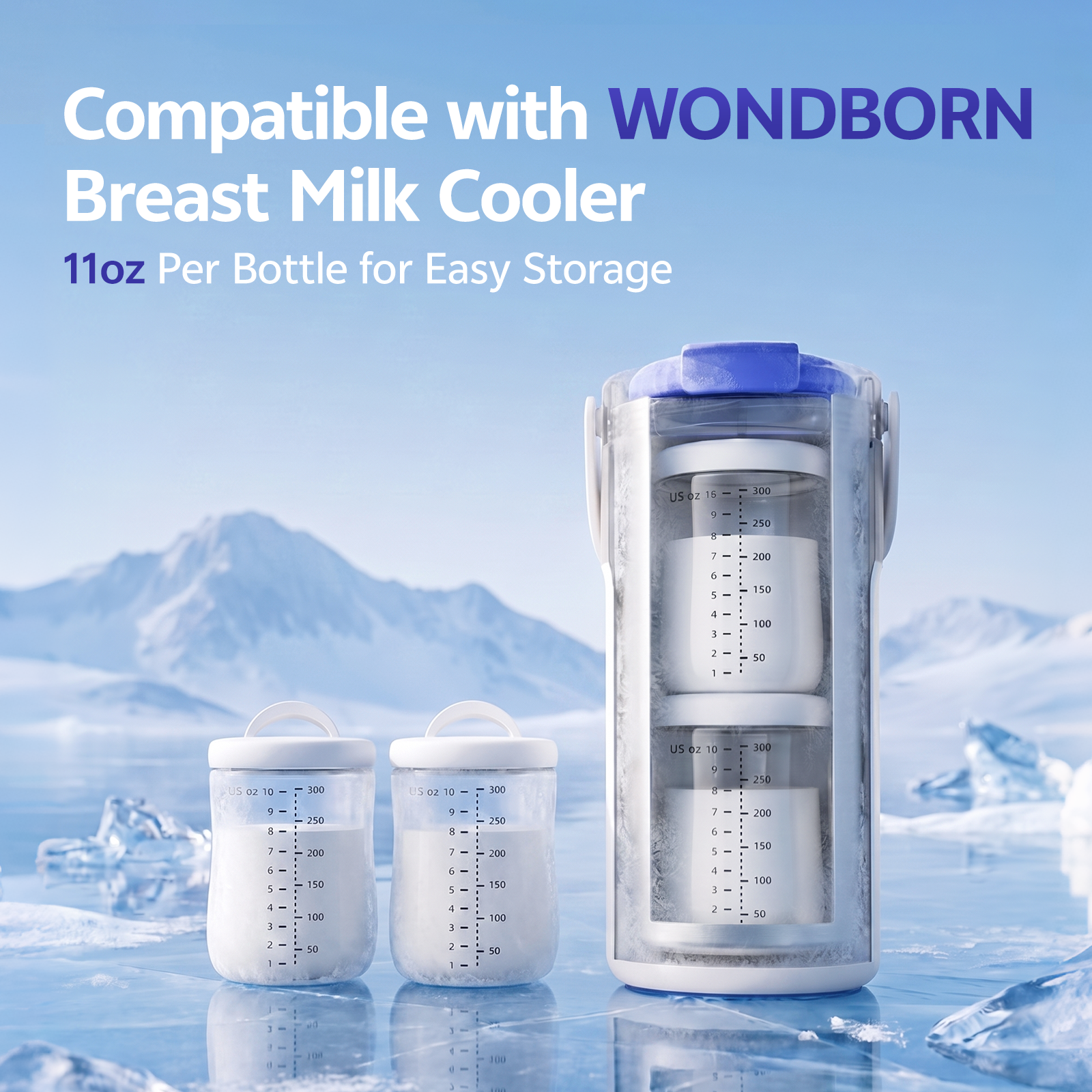 WONDBORN Breastmilk Storage Bottle for Milk Cooler, 11 oz, BPA-Free